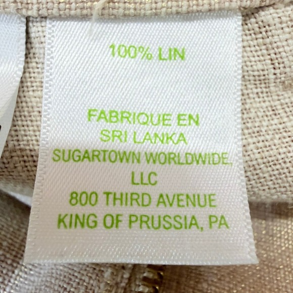 Lilly Pulitzer Linen Blend Wide Leg Pants Tan Size 4 Gold Button Detail - Picture 7 of 11